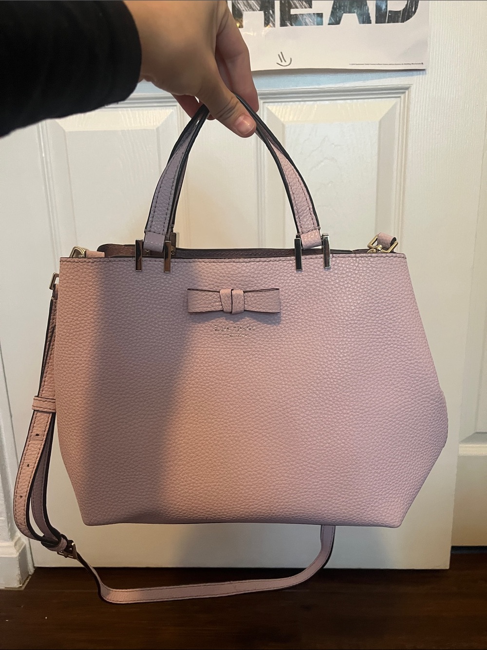 kate spade Light Pink Pebbled Leather Satchel with Bow